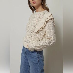 LINE & DOT Women’s Cream Knit Crochet Ruffle Sweater Size Small